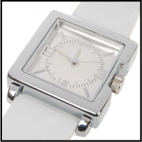 Relógio elegante pulseira de couro Branco + Prata